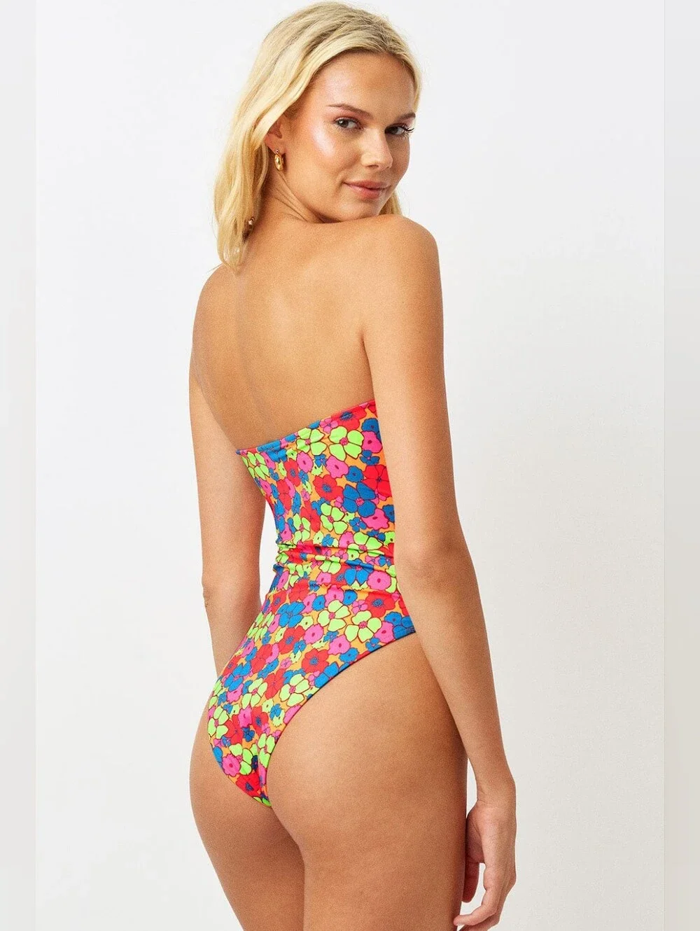 Frankies Bikinis Stella Strapless One Piece Swimsuit Groovy Floral Print Size S